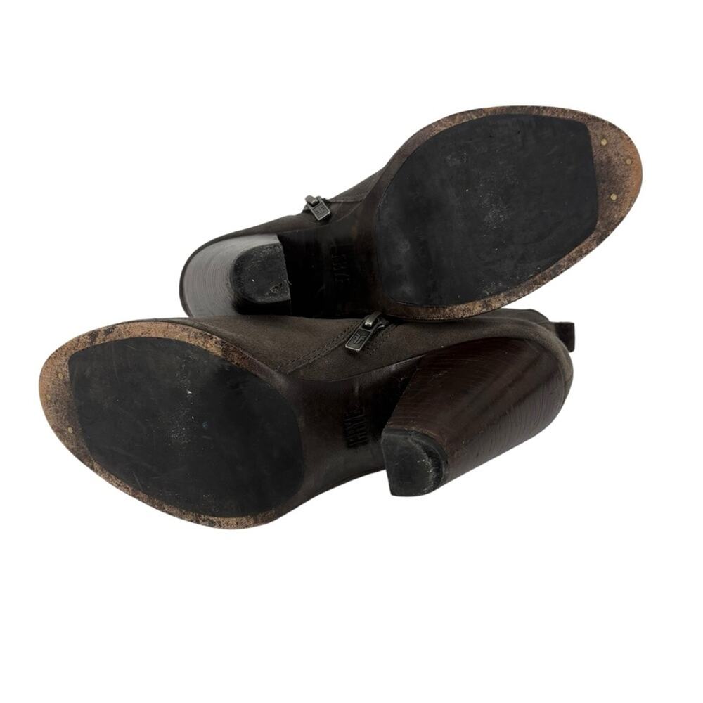 Frye Madeline Short Bootie Smoke Grey Brown Suede Heeled Ankle Zip Closure 8 - Picture 8 of 10